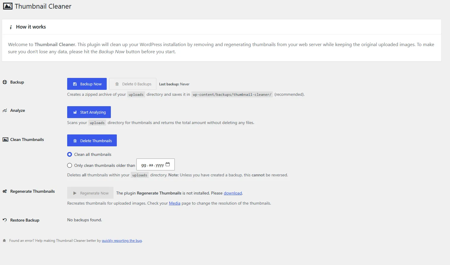 Thumbnail Cleaner WordPress (Windows) önizleme 1