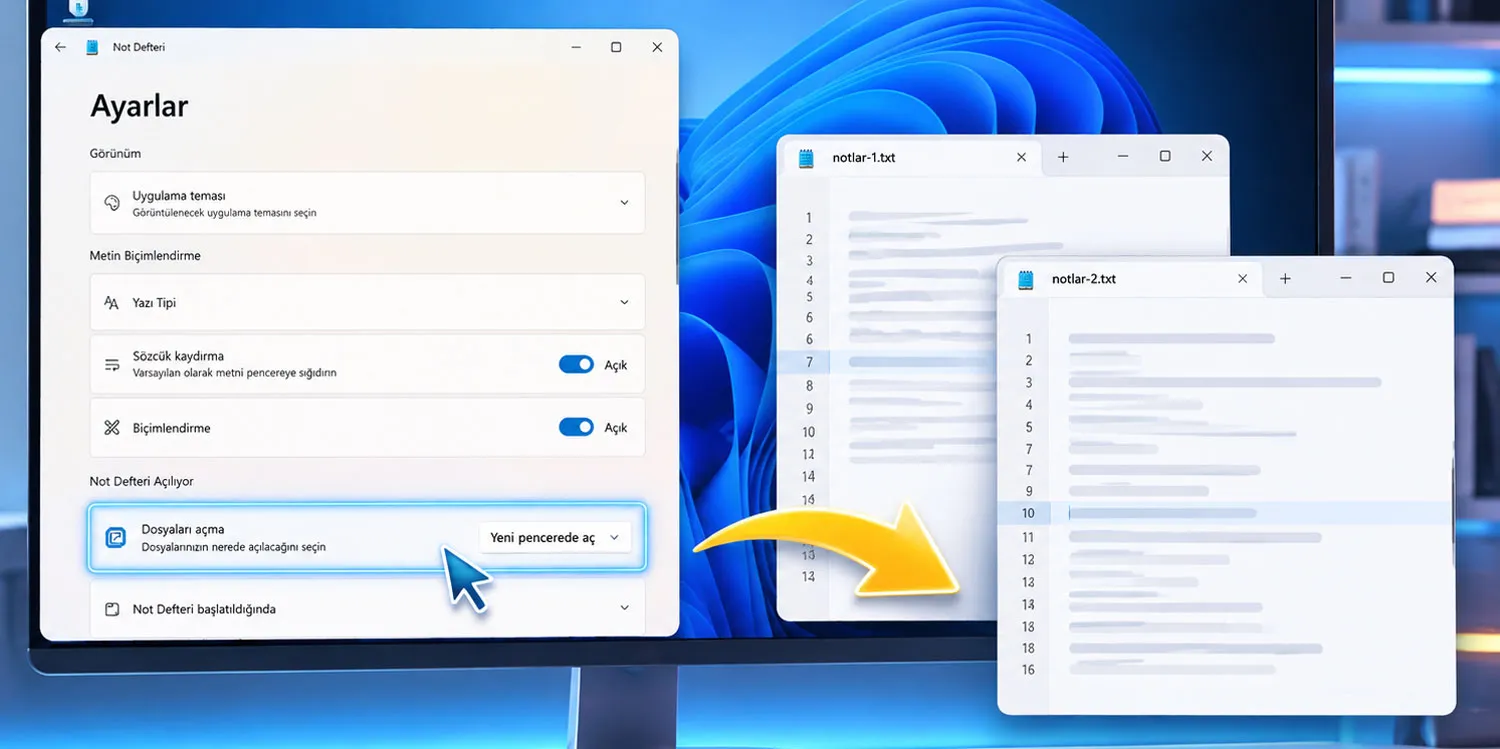 Windows 11 Not Defteri Dosyalarını Ayrı Pencerede Açma? 2 windows 11 not defterini ayri pencerelerde acmak icin hangi ayar degistirilmeli